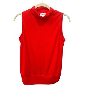Evereve Vibrant Red Ribbed Top Mock Neck Sleeveless Holiday Festive Sz S